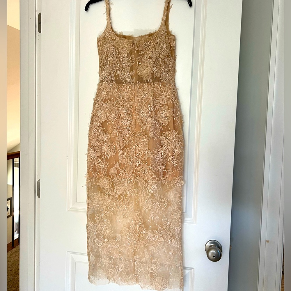 Montsand Ivory Beaded Lace Pencil Midi Dress in Nude - Picture 9 of 13